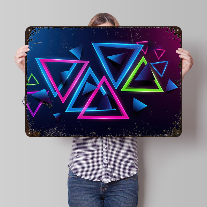 Background Retro Gaming - Neon Triangles Abstract Background Printed Poster