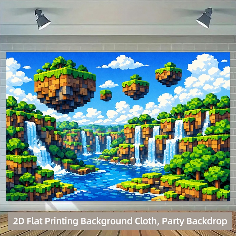 Retro Gaming Banner - 2D Flat, 1pc Pixel Waterfall &