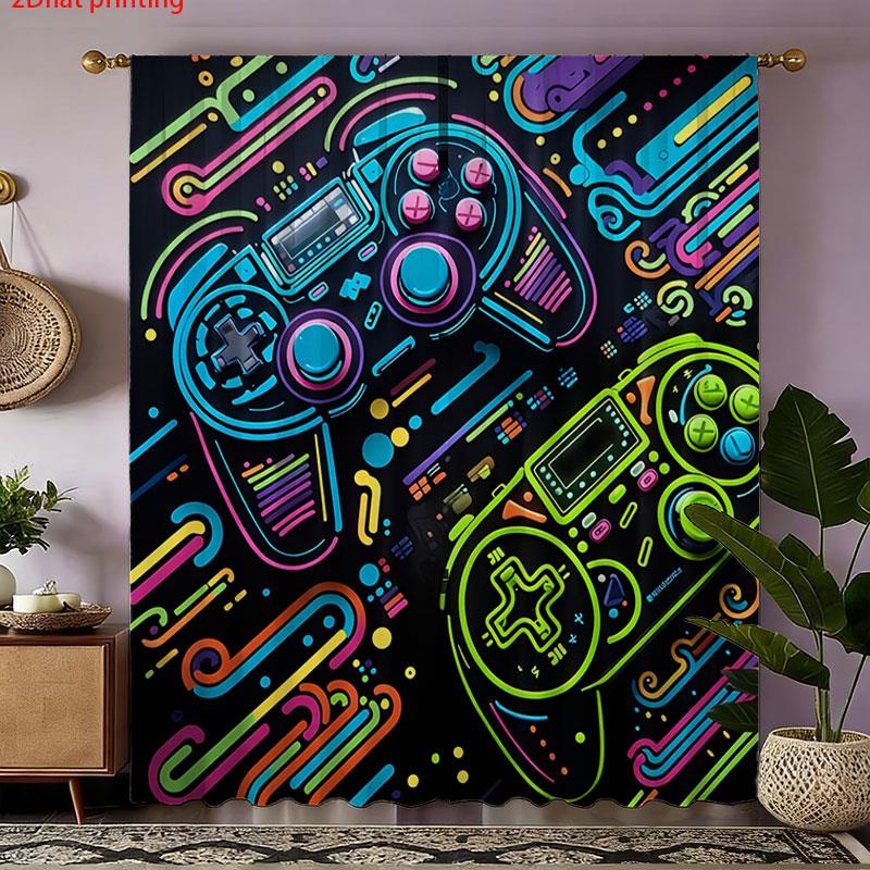 2pcs Gaming Curtains Neon Retr - Background Retro Gaming 评论和价格
